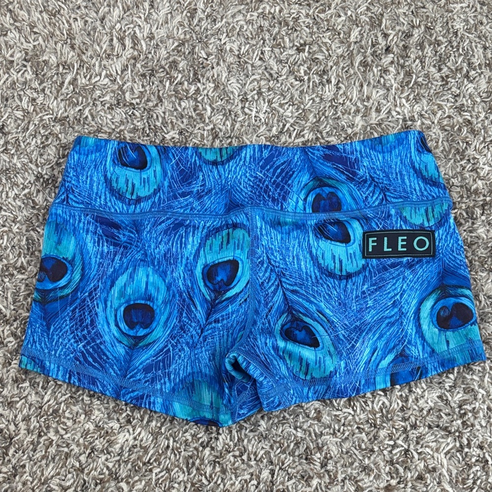 Fleo Teal Peacock Feather Shorts